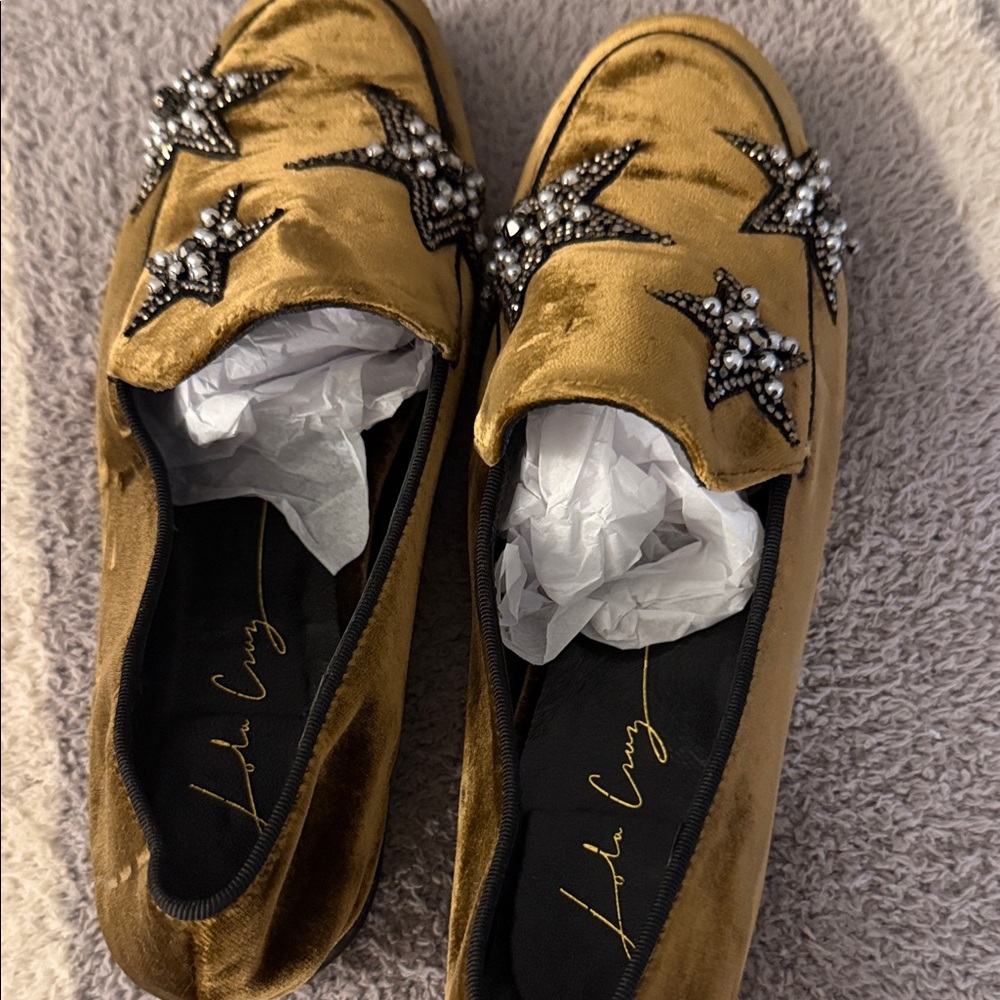 Lola Cruz Embellished Velvet Loafers in greenish - Women's size 37